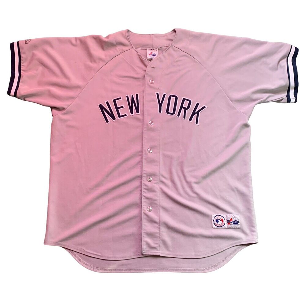 VINTAGE New York Yankees Jersey Shirt Mens 2XL Gray MLB Baseball Majestic
